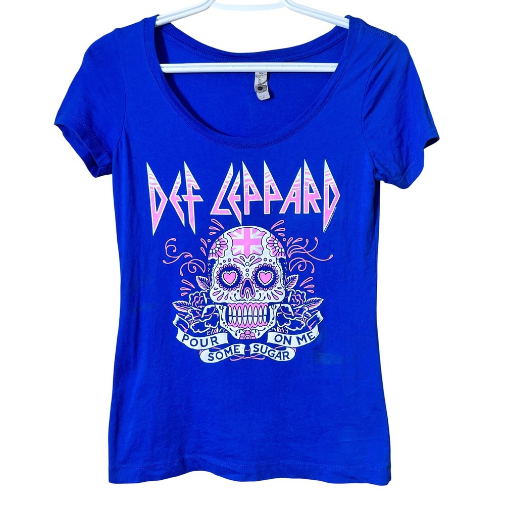 Blue Def Leppard 2019 Tour Pour Some Sugar On Me Sugar Skull Fitted Tee M‎ Punk